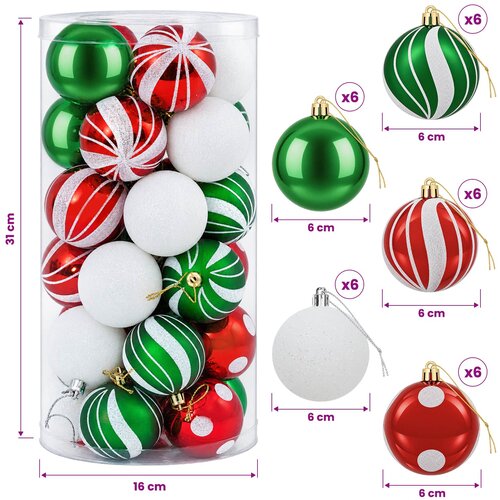  Set božićnih kuglica 30 kom. Bijela, crvena i zelena &amp;Oslash; 6 cm Slike