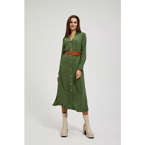 Marisse Khaki Midi Dress With Wide Belt Cene