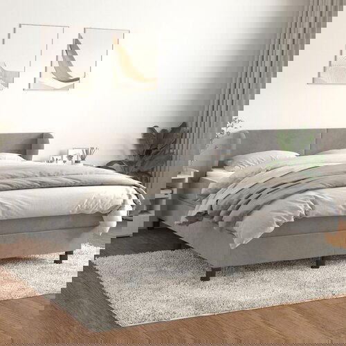 VidaXL Box spring postelja z vzmetnico svetlo siva 140x200 cm žamet Slike