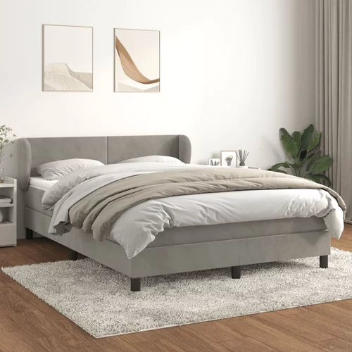 vidaXL Box spring postelja z vzmetnico svetlo siva 140x200 cm žamet
