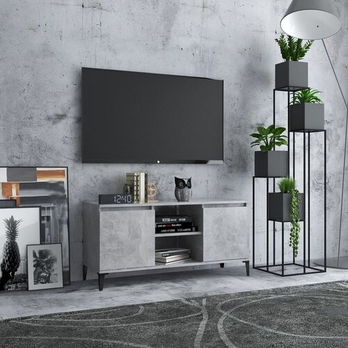 VidaXL TV ormarić s metalnim nogama siva boja betona 103,5x35x50 cm Slike