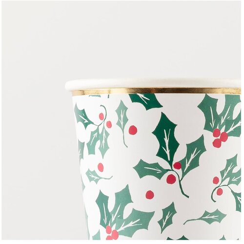 Meri Meri Papirnati kozarčki za enkratno uporabo v kompletu 8 ks Holly Pattern &amp;ndash; Slike