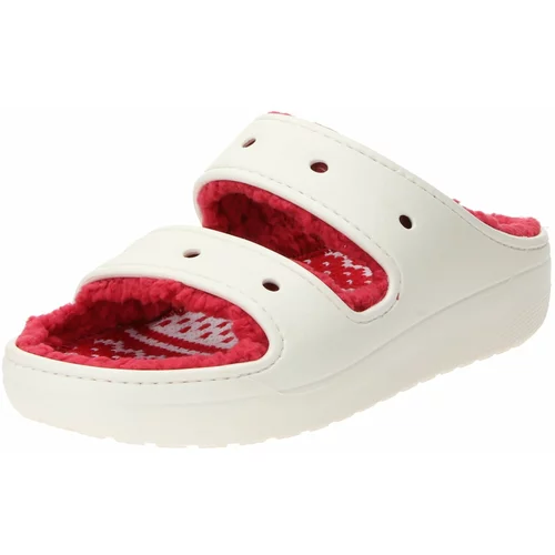 Crocs Natikače s potpeticom 'ClassicCozzzyHolidaySweater' crvena / bijela