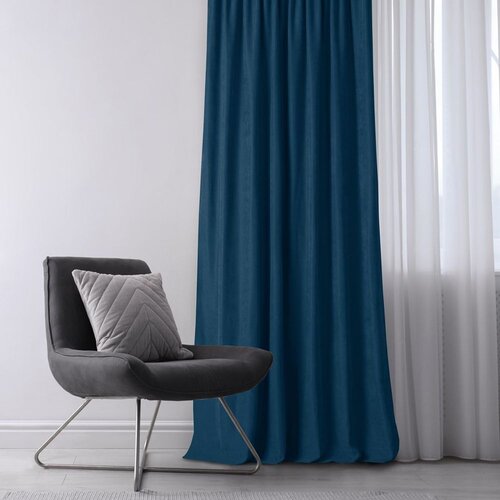  Curtain MILANA color indigo style classic golden gold metal eyelets chenille 220x175 HOMEDE Slike