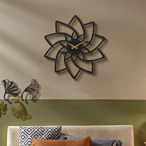 Wallity lotus metal wall clock - APS106 - black blackgold decorative metal wall clock Slike