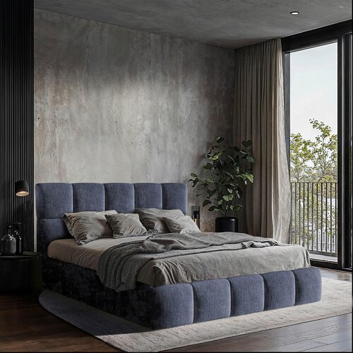MID.YOU OBLAZINJENA POSTELJA 160 cm x 200 cm , les, tekstil, leseni material modrosiva Cene