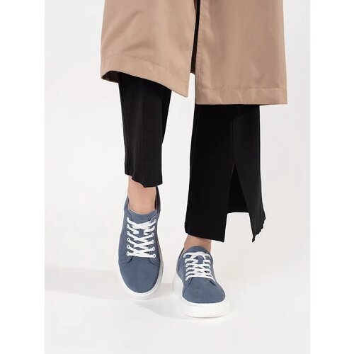 GOODIN Blue leather sneakers with a thick sole Slike