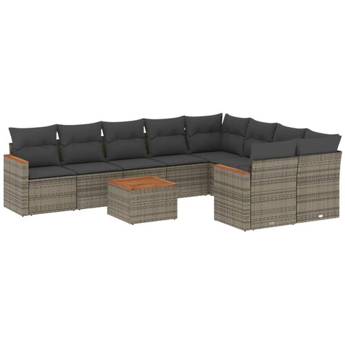  10-dijelni set vrtnih sofa od poliratana s jastucima sivi Slike