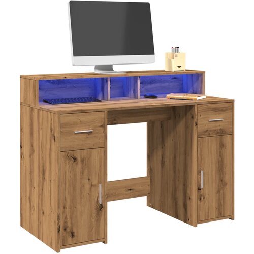 vidaXL Pisalna miza z LED lučkami artisan hrast 120x55x91 cm inž. les Cene