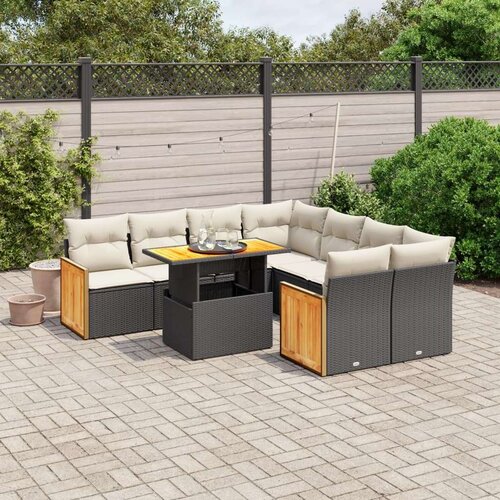  9-dijelni set vrtnih sofa s jastucima crni od poliratana Slike