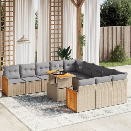 vidaXL 11-dijelni set vrtnih sofa od poliratana s jastucima bež Cijene