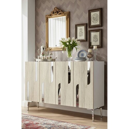 Hanah home komoda Nota 120, 120 cm, bela / travertin / srebrna Cene