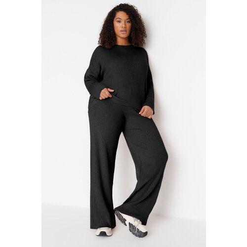 Trendyol Curve Black Knitwear Plus Size Bottom-Top Set Slike