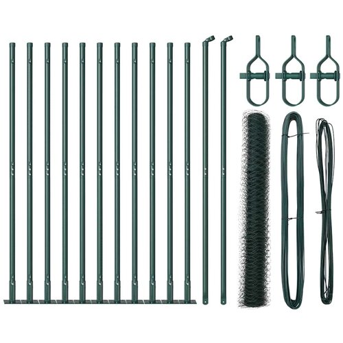 vidaXL &Scaron;esterokotna ograda Zelena 0.8x25 m Jeklo, Ograjne stebre s osnovnimi plo&scaron;čami 13 kos &Oslash;32mm 90cm Galvanizirano jeklo Cene