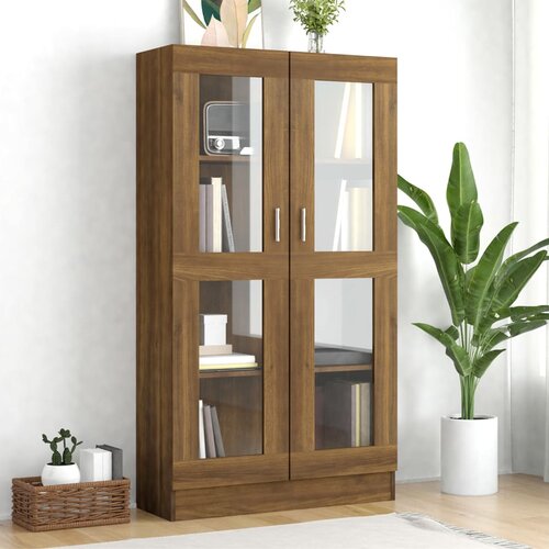 The Living Store Vitrina rjavi hrast 82,5x30,5x150 cm konstruiran les - Omarica Z Vitrino, (21431287) Slike