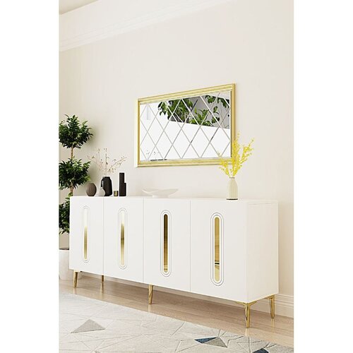 Hanah home komoda Rany 180, 180 cm, bela / zlatna Cene