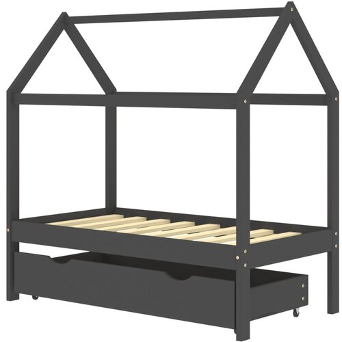 vidaXL Otroški posteljni okvir s predalom temno siva borovina 70x140cm, (20650803) Cene
