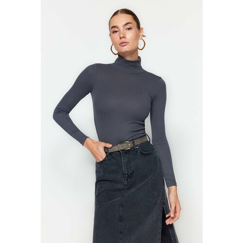 Trendyol Anthracite Premium Soft Fabric Turtleneck Fitted/Slip-On Knitted Blouse Slike