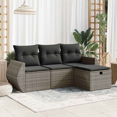  4-dijelni set vrtnih sofa od poliratana s jastucima sivi Cijene