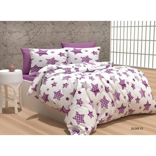  posteljina za bračni krevet lila zvezde Cene