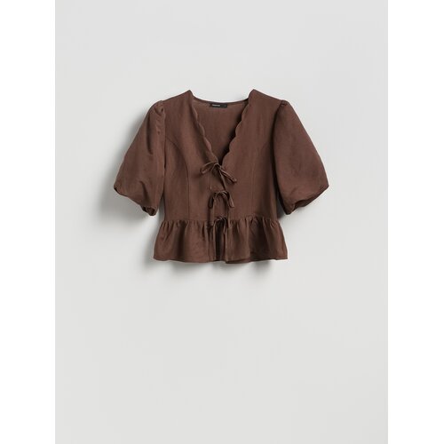 Reserved Bluza od mješavine lana - smeđi Cene
