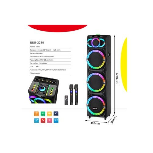  zvučnik bluetooth NDR-3270 3*12 inca crni Slike
