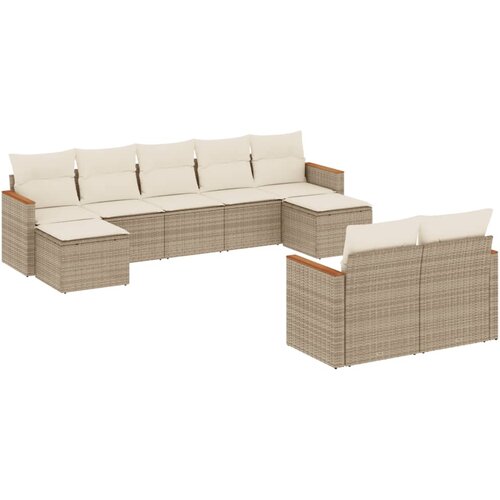  9-dijelni set vrtnih sofa s jastucima bež od poliratana 61 x 62 x 69 cm Slike