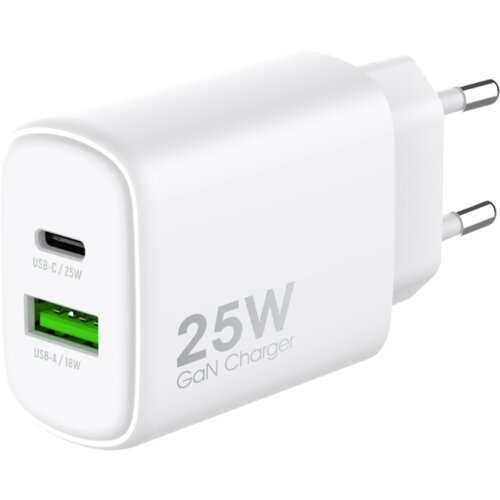 Chameleon Hišni polnilec - 25W/18W GaN (PD 3.0, PPS in QC 3.0), 2-portni (USB in USB-C), bel Cene