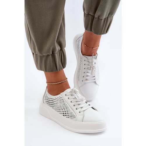 Kesi Women's leather platform sneakers, white S.Barski Slike