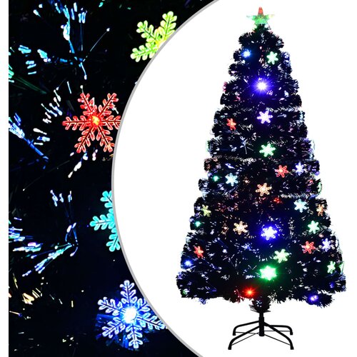VidaXL Novoletna jelka z LED snežinkami črna 120 cm optična vlakna Slike
