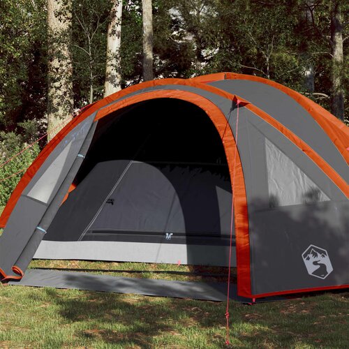 vidaXL Šotor za kampiranje 4 osebe siv oranžen 300x250x132cm 185T taft Cene