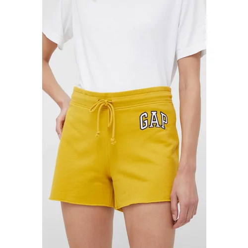 GAP Kratke hlače za žene, boja: žuta, s aplikacijom, srednje visoki struk