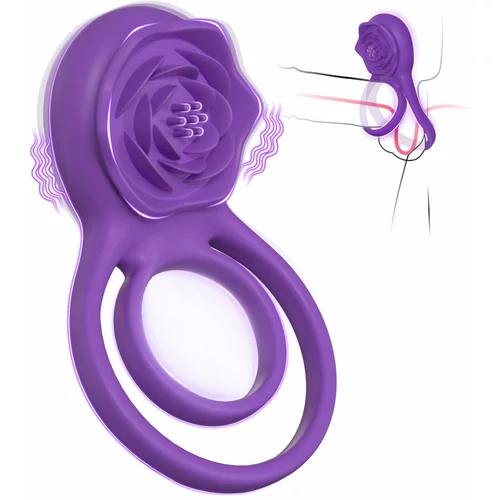 SuperLove Vibrating Cock Ring with Rose Clitoral Stimulator Purple