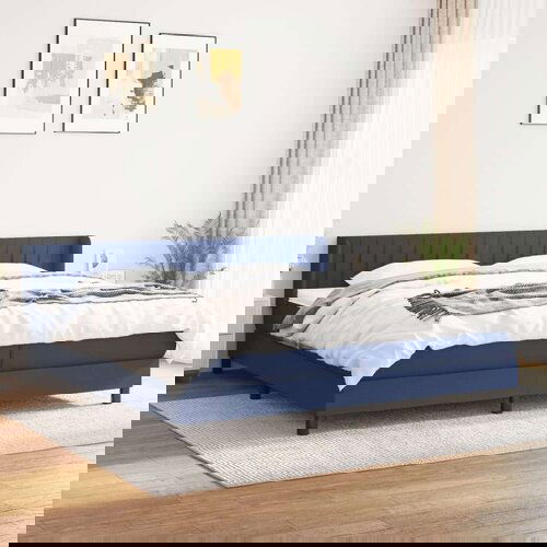  Krevet s oprugama i madracem plavi 200 x 200 cm od tkanine Slike