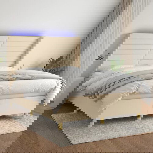 The Living Store Box spring postelja z vzmetnico LED krem 140x200 cm blago - Box Spring Postelja, (21517368) Slike