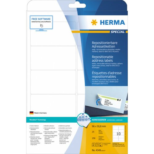 Herma etikete 96X50,8 A4/10 1/25 removable ( 02H4349 ) Slike