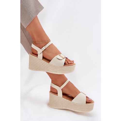 Boto Wedge Sandals For Women With Buckle Beige Liniella Cene