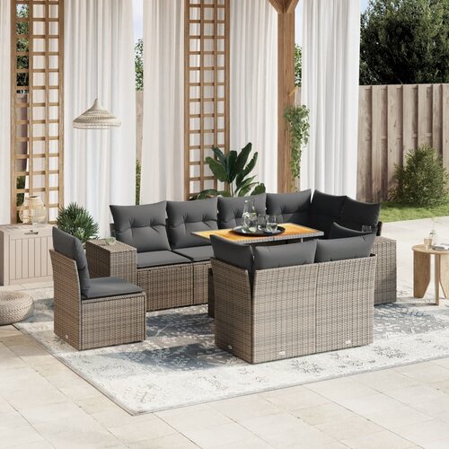 VidaXL 9-dijelni set vrtnih sofa od poliratana s jastucima sivi Slike