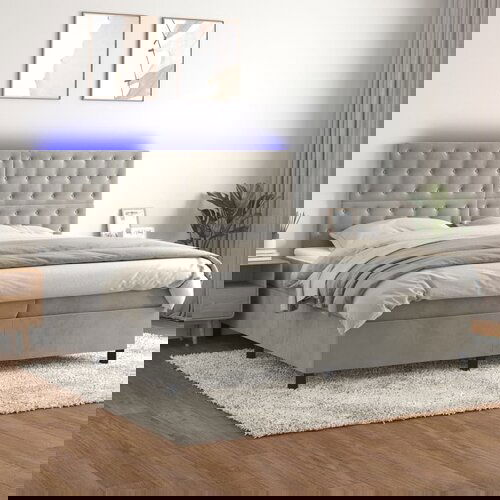 VidaXL Krevet box spring s madracem LED svjetlosivi 200x200 cm bar&amp;scaron;un Slike