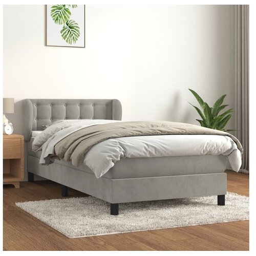  Box spring postelja z vzmetnico svetlo siva 90x200 cm žamet Cene