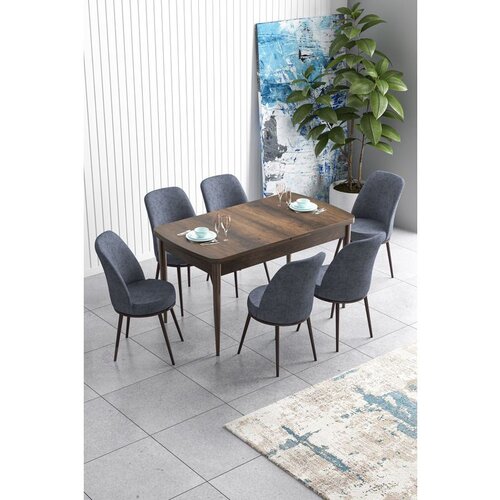 Hanah home Han - Baroque, Fume BaroqueFume Extendable Dining Table & Chairs Set (7 Pieces) Cene