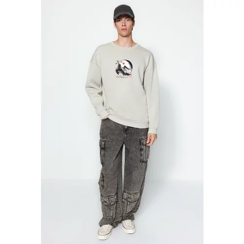 Trendyol Stone Men's Oversize/Wide-Cut Animal Print Cotton Sweatshirt