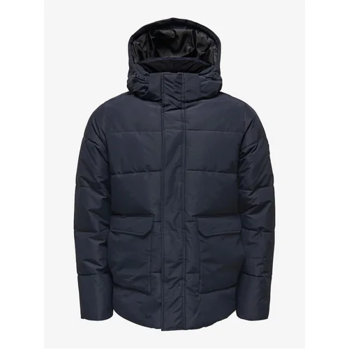 Only Dark Blue Quilted Winter Jacket with Hood Otto - Mens