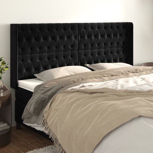 vidaXL Vzglavje z ušesi črno 183x16x118/128 cm žamet Cene