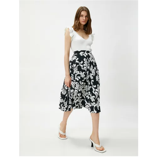 Koton Pleated Skirt, Floral Midi, Elastic Waist.