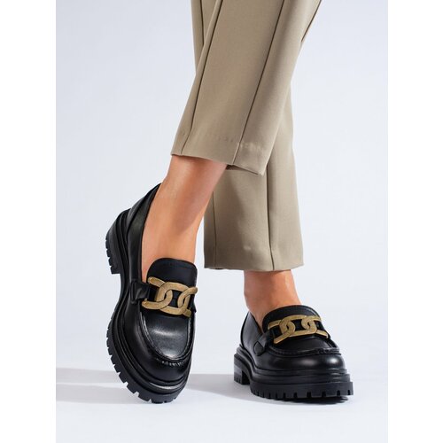 SHELOVET Black women's loafers on a thick platform Slike
