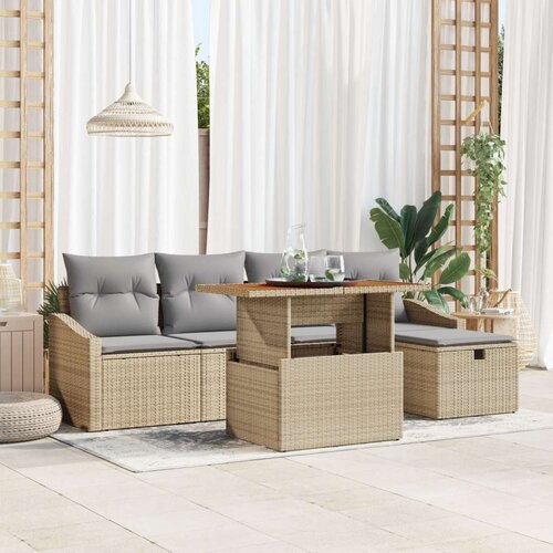  Set vrtnih sofa od 6 komada s jastučićima bež poli ratan Slike