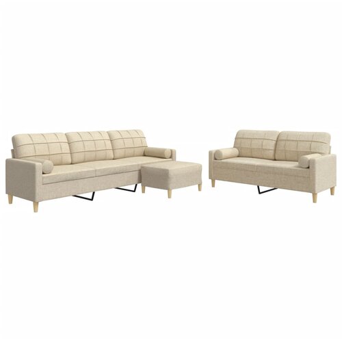 VidaXL 3-dijelni set sofa s tabureom i jastucima krem tkanina Slike