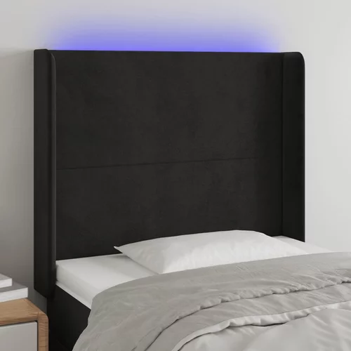 vidaXL LED posteljno vzglavje črno 83x16x118/128 cm žamet