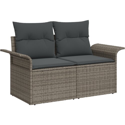 vidaXL 6-dijelni set vrtne sofe s jastucima siva poli ratan, 2-sjedalna vrtna sofa s odlaganjem i jastucima siva poli ratan Cene